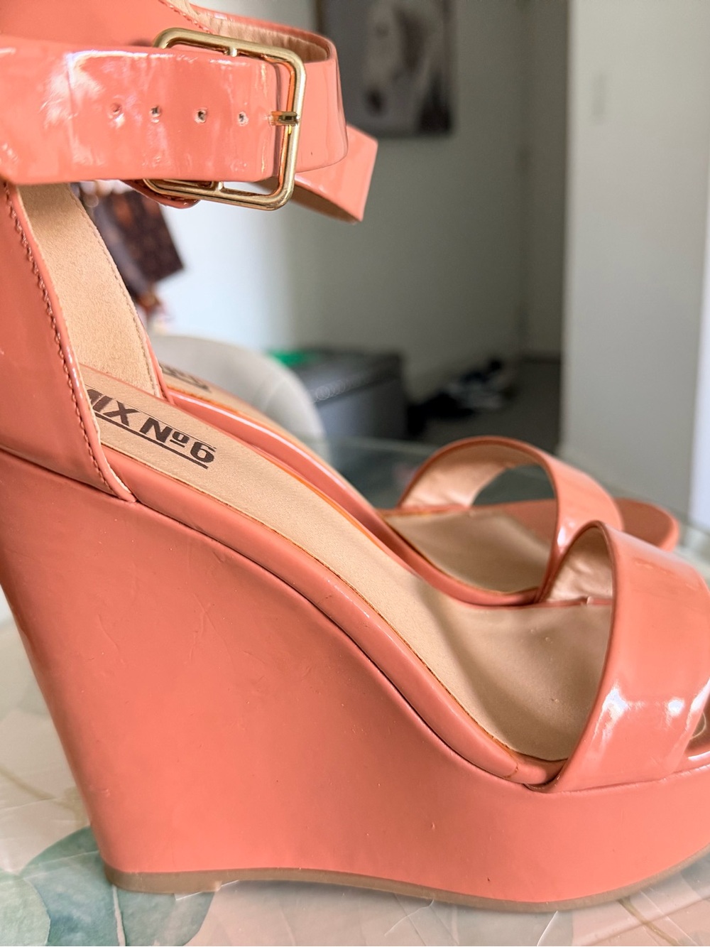 Windsor Smith Peach Patent Wedge Sandals - Picture 4 of 8